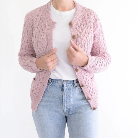 Ireland  Seye 100% Wool Ribbed Lilac Button Down Cardigan XS - Picture 2 of 14